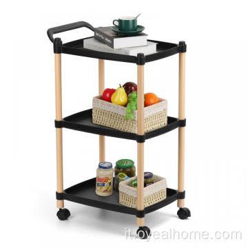 Carrello nero in plastica da cucina con ruote movbable